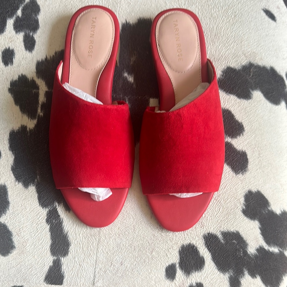 Taryn Rose Red Mules Sleek Minimalist Design